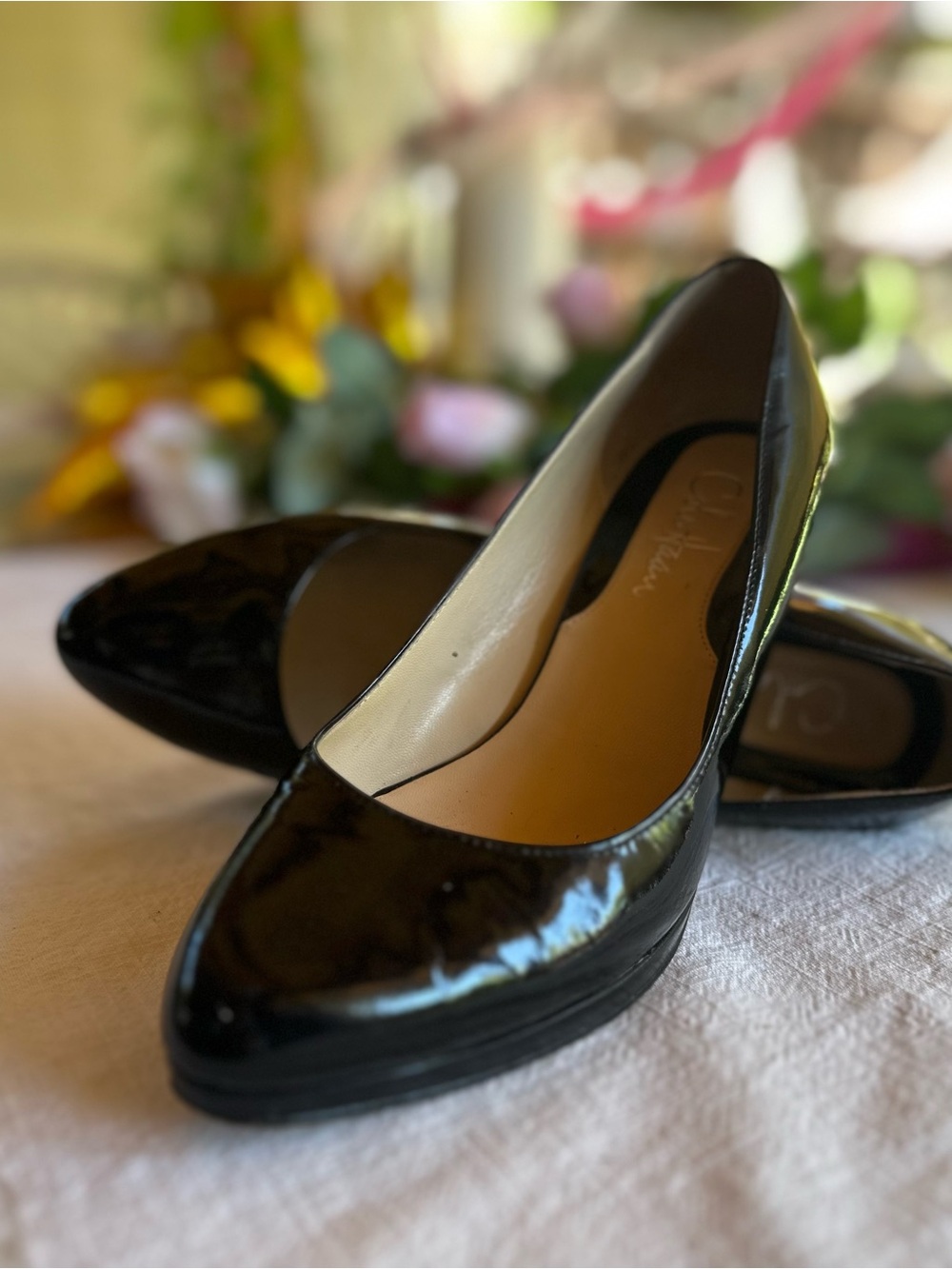 Clarks Black Patent Pointed Toe Flats